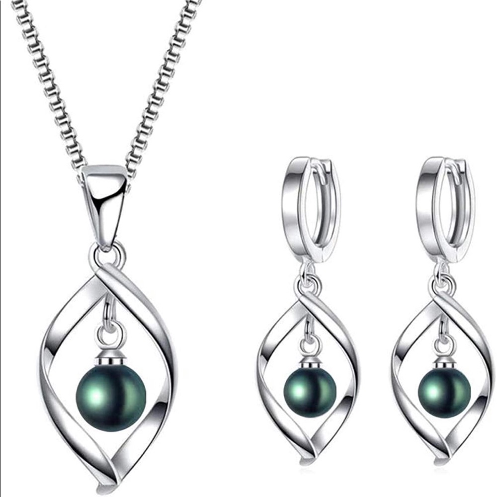 18k White Gold Plated,Pendant Necklace, Earrings